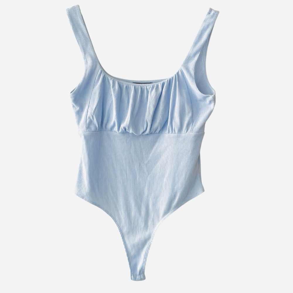 Streetwear Society Bodysuit Size XL Ribbed Pleated Bust Baby Blue